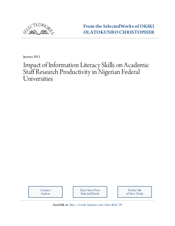 (PDF) Impact of Information Literacy Skills on Academic Staff Research ...