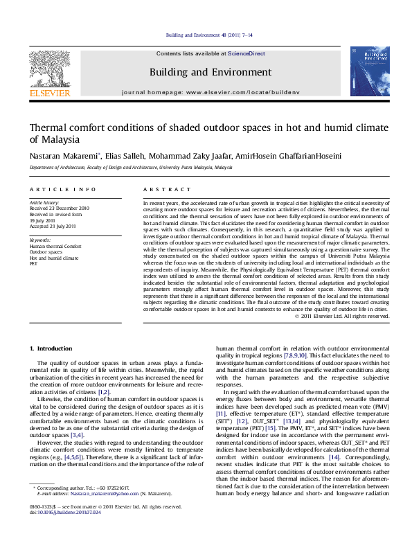 (PDF) Thermal comfort conditions of shaded outdoor spaces in hot and ...