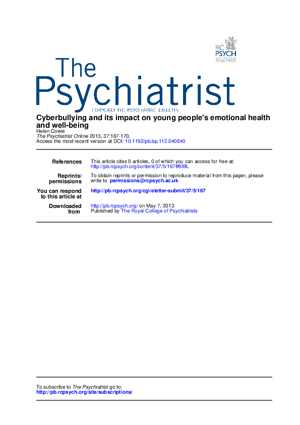 (PDF) Cyberbullying and its impact on youg people's emotional health ...