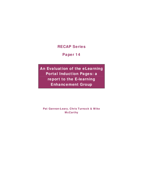 (PDF) An evaluation of the eLearning Portal Induction Pages: a report ...
