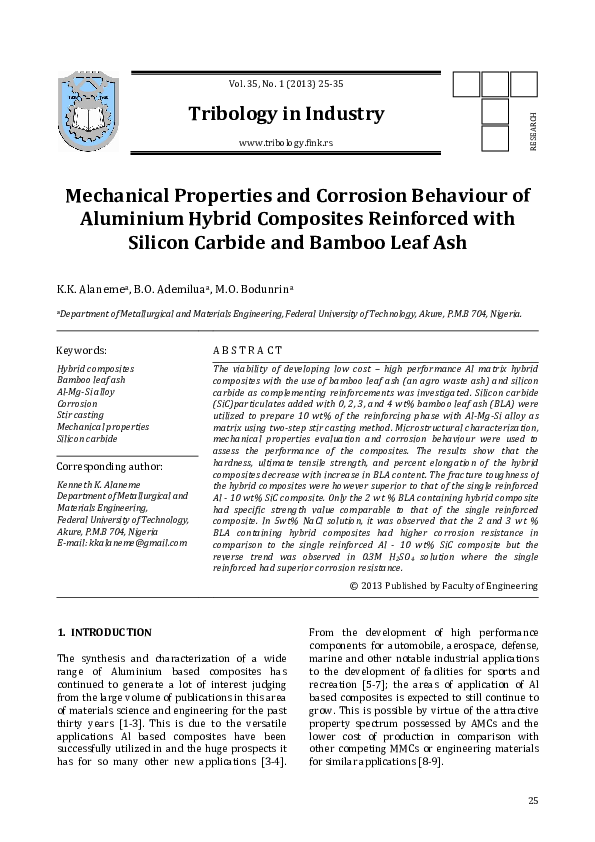 (PDF) Mechanical Properties and Corrosion Behaviour of Aluminium Hybrid ...