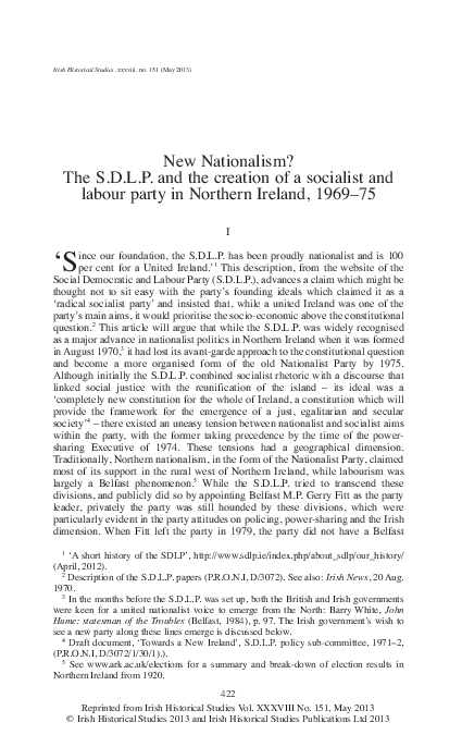 (PDF) New Nationalism? The SDLP and the creation of a socialist and ...