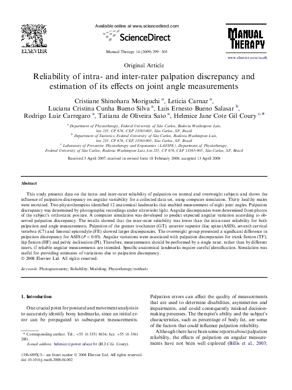 (PDF) Reliability of intra- and inter-rater palpation discrepancy and ...