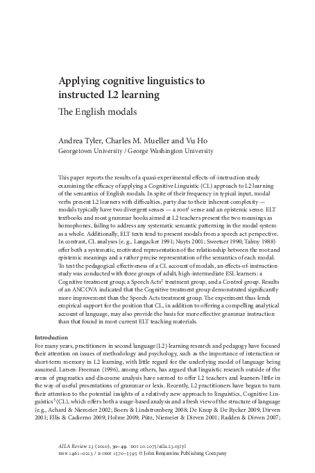 Pdf Applying Cognitive Linguistics To Instructed L2 Learning The English Modals Pdf Applying Cognitive Linguistics To Instructed L2 Learning The English Modals