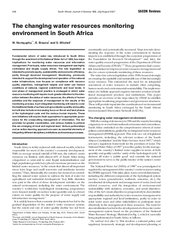 (PDF) The changing water resources monitoring environment in South Africa