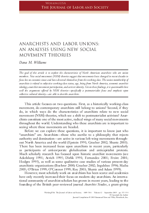 First page of “Anarchists and Labor Unions: An Analysis Using New Social Movement Theories”