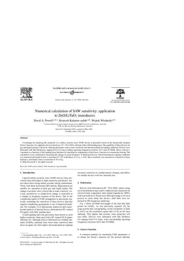 (PDF) Numerical calculation of SAW sensitivity application to ZnO