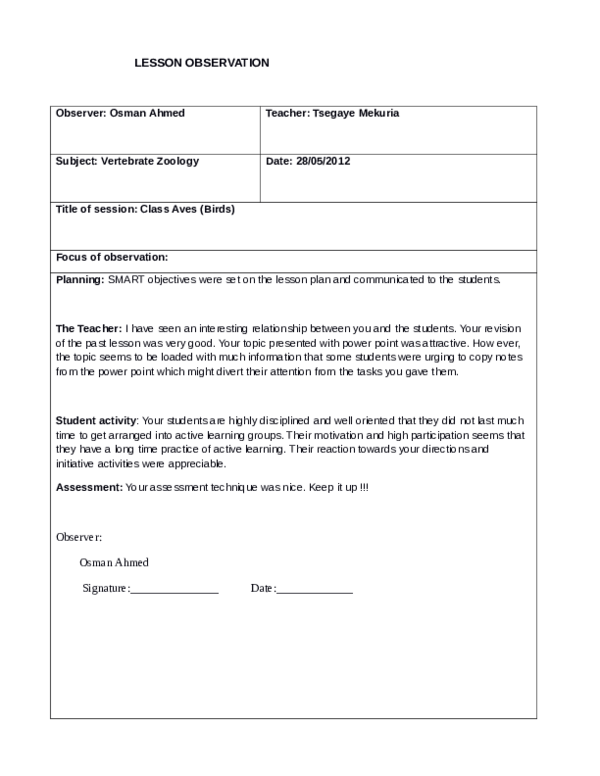 (PDF) Lesson Observation