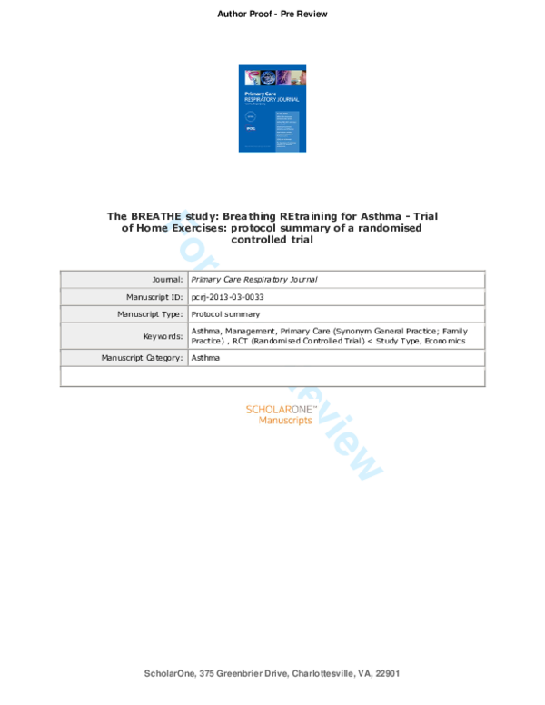 (PDF) The BREATHE study Breathing REtraining for Asthma Trial of