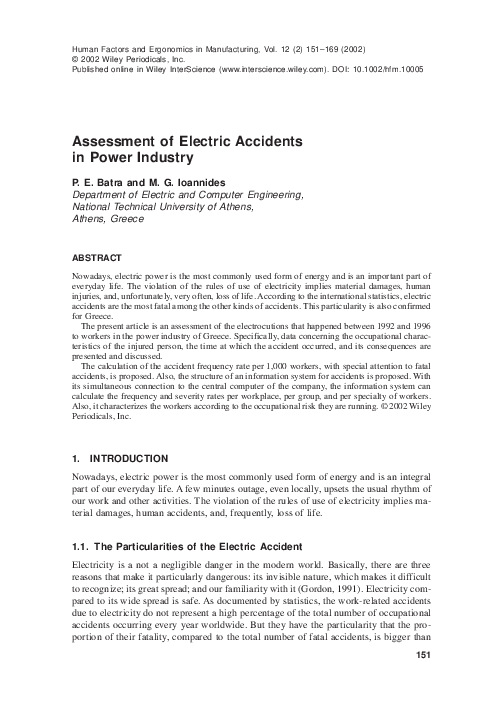 (PDF) Assessment of electric accidents in power industry
