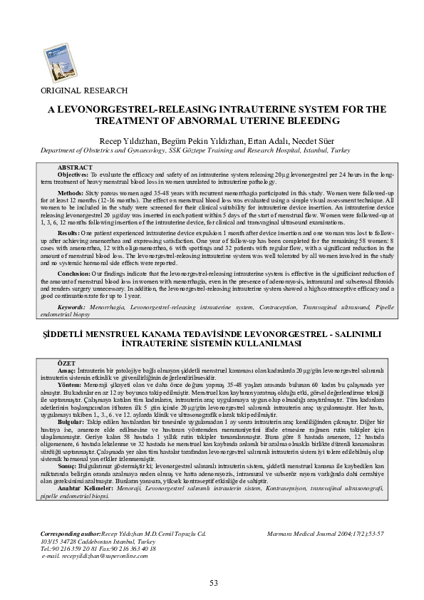 (PDF) A LEVONORGESTREL-RELEASING INTRAUTERINE SYSTEM FOR THE TREATMENT ...