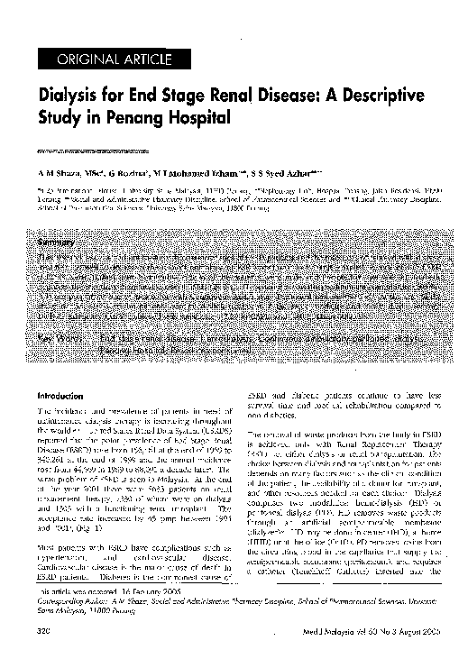 (PDF) Dialysis for end stage renal disease a descriptive study in