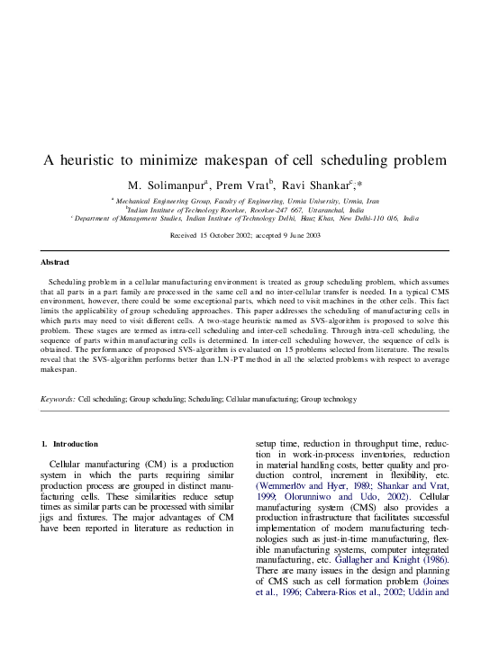 (PDF) A heuristic to minimize makespan of cell scheduling problem