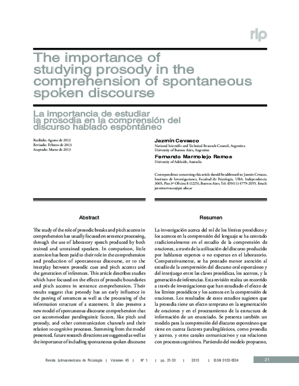 (PDF) The importance of studying prosody in the comprehension of ...