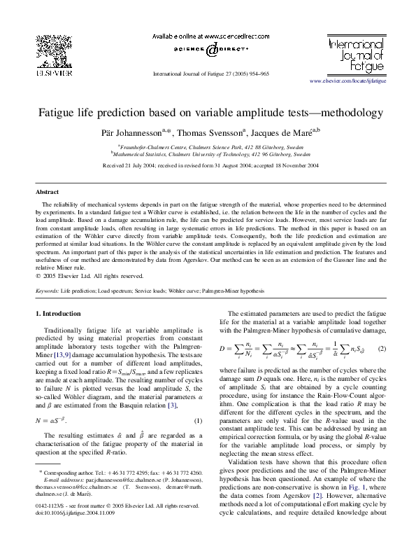 (PDF) Fatigue life prediction based on variable amplitude tests—methodology