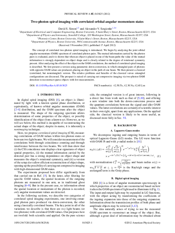 (PDF) Two-Photon Spiral Imaging with Correlated Orbital Angular ...
