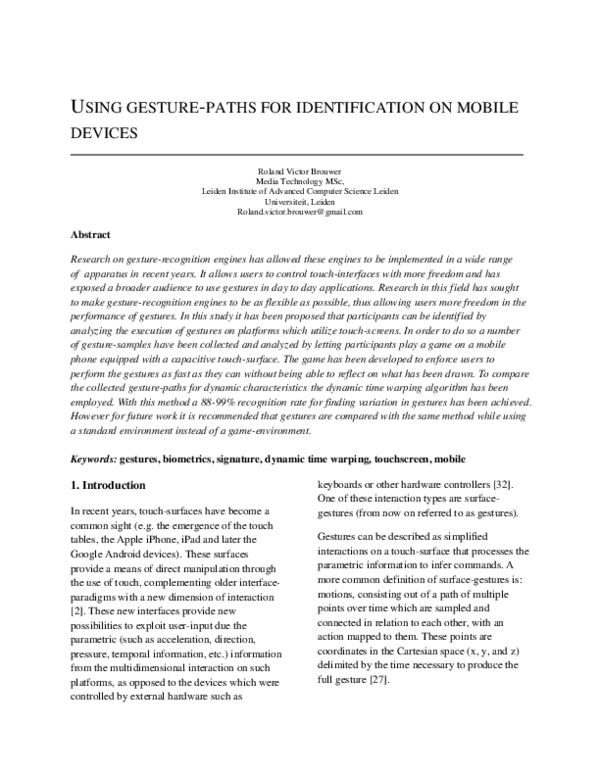 (PDF) USING GESTURE-PATHS FOR IDENTIFICATION ON MOBILE DEVICES