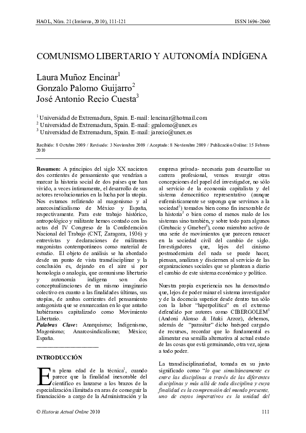 Comunismo libertario y autonomía indígena