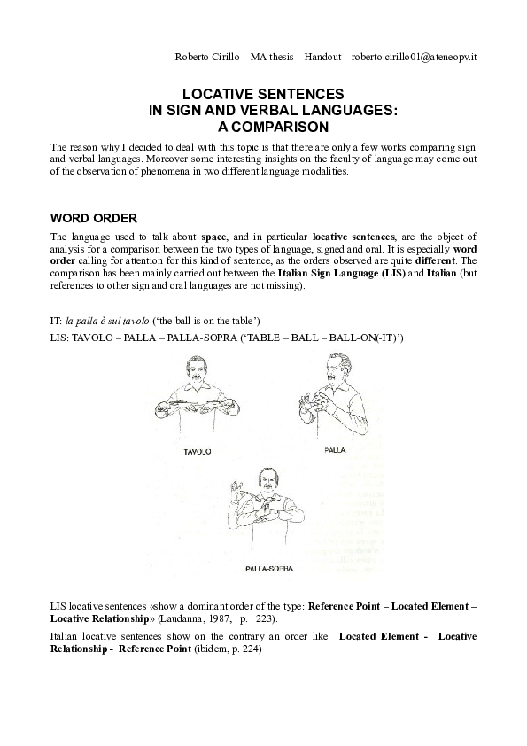 (PDF) Locative sentences in Sign and Verbal Languages: A comparison ...