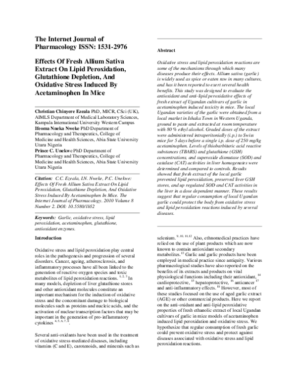 (PDF) Effects Of Fresh Allium Sativa Extract On Lipid Peroxidation