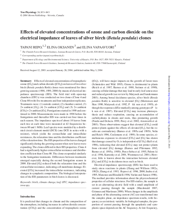 (PDF) Effects of elevated concentrations of ozone and carbon dioxide on ...