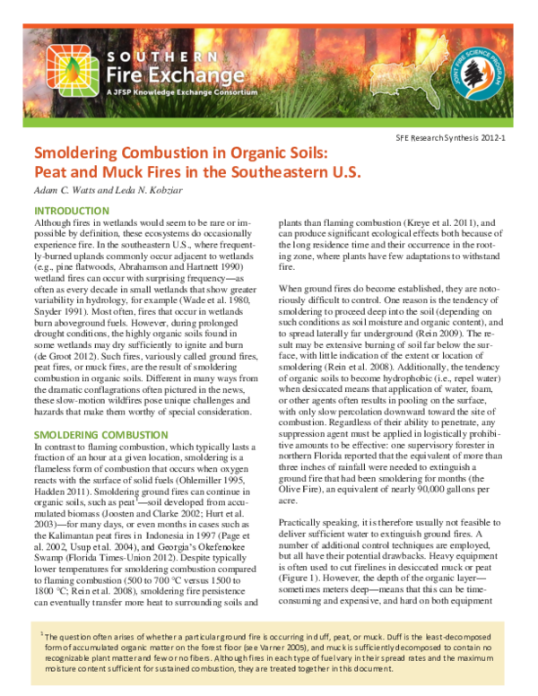 (PDF) Smoldering Combustion in Organic Soils Peat and Muck Fires in