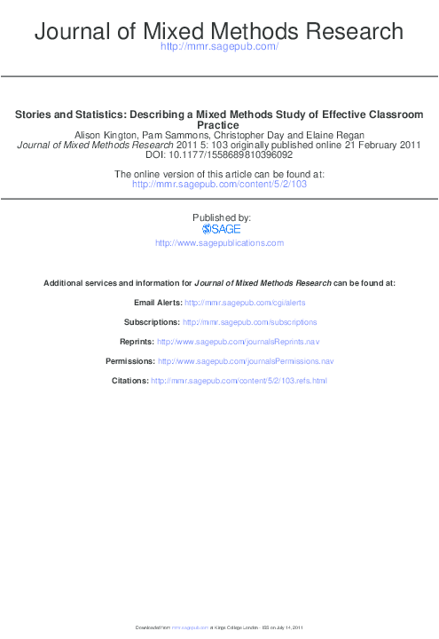 (PDF) Stories and Statistics: Describing a Mixed Methods Study of ...
