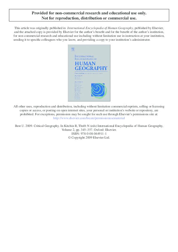 (PDF) Critical Geography. In Kitchin R, Thrift N (eds) The International Encyclopedia of Human