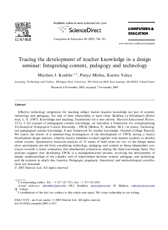 (PDF) Tracing the development of teacher knowledge in a design seminar ...