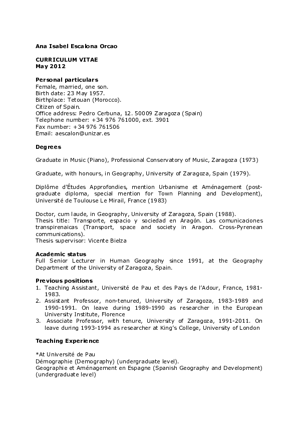 (PDF) CV (translated into English) Ana Isabel EscalonaOrcao