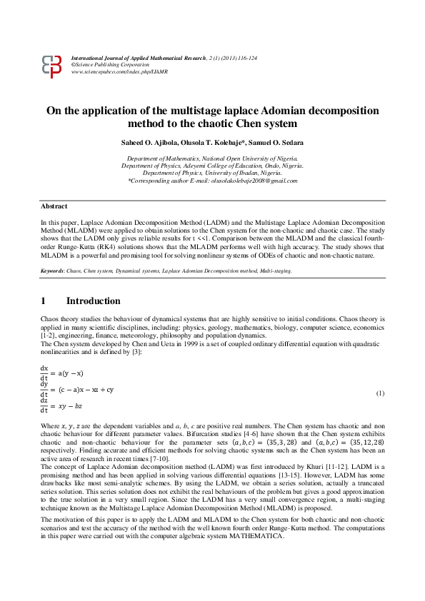 (PDF) On the application of the multistage Laplace Adomian ...