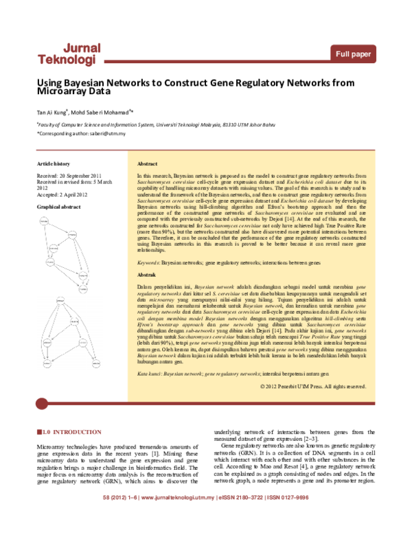 (PDF) Using Bayesian Networks to Construct Gene Regulatory Networks ...