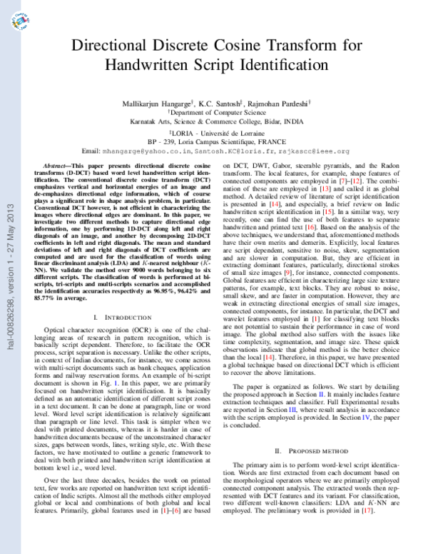 (PDF) Directional Discrete Cosine Transform for Handwritten Script ...