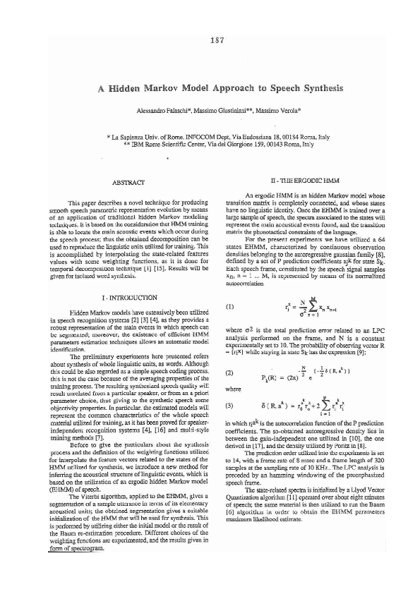 A hidden Markov model approach to speech synthesis
