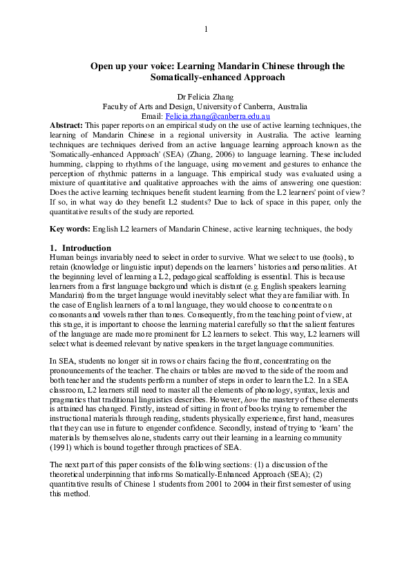 (PDF) Zhang, F. (2012). Teaching Mandarin prosody: a Somatically ...