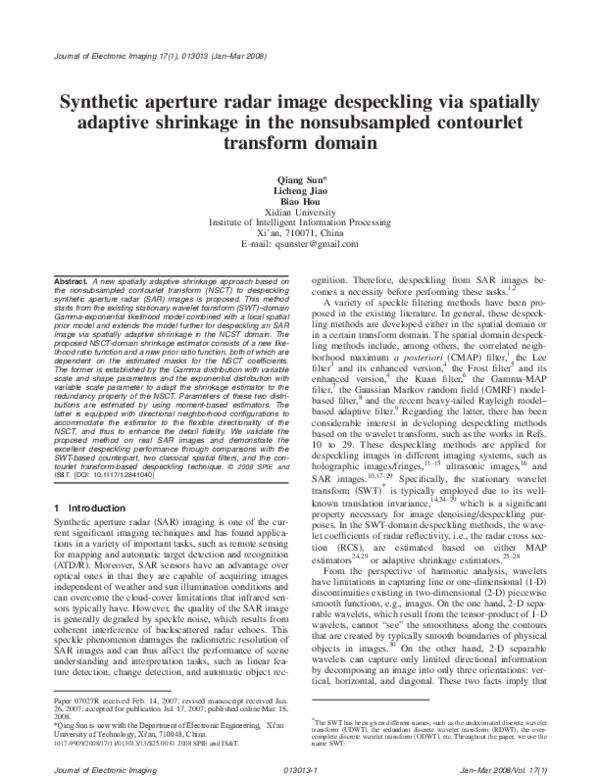(PDF) Synthetic aperture radar image despeckling via spatially adaptive ...