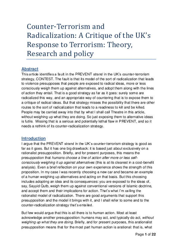 (DOC) Counter-Terrorism and Radicalization: A Critique of the UK's ...