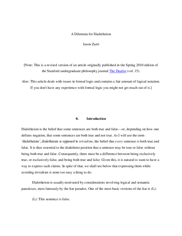 (PDF) A Dilemma for Dialetheism
