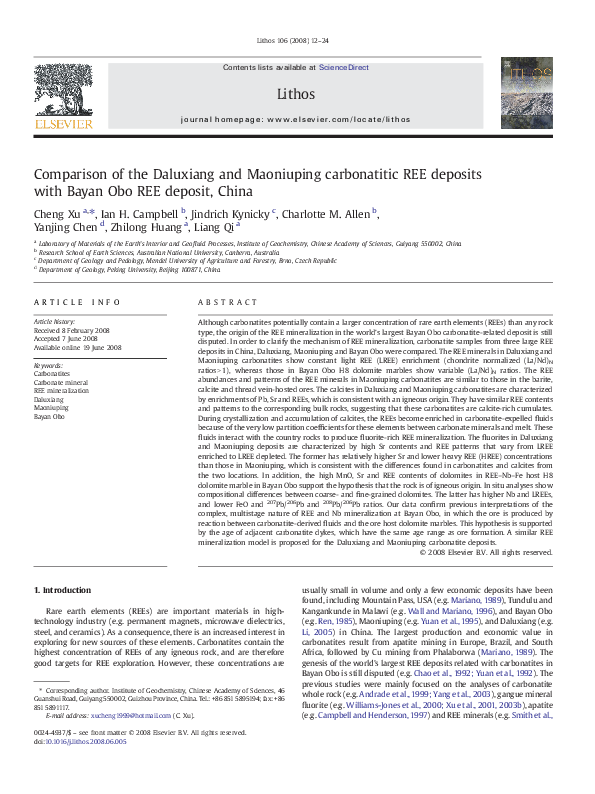 PDF) Comparison of the Daluxiang and Maoniuping carbonatitic