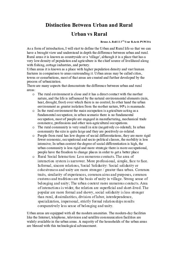 (PDF) Distinction Between Urban and Rural