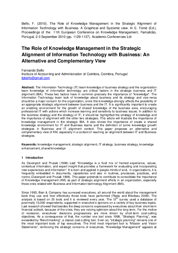 (PDF) The Role of Knowledge Management in the Strategic Alignment of ...