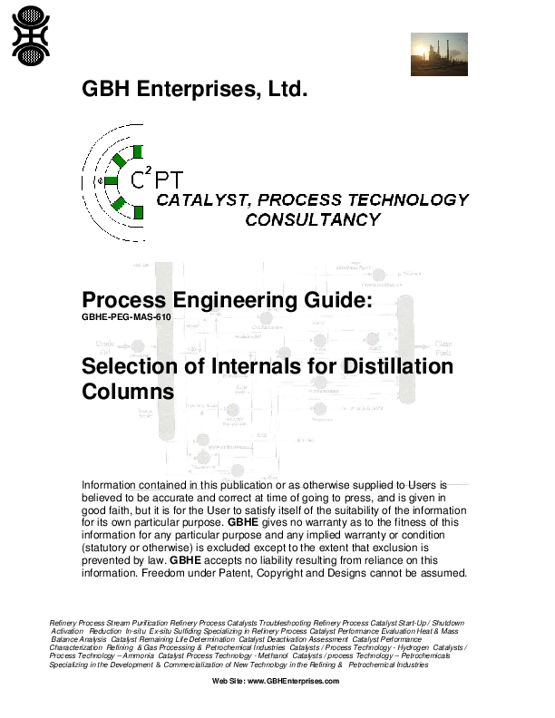 (PDF) Selection of Internals for Distillation Columns