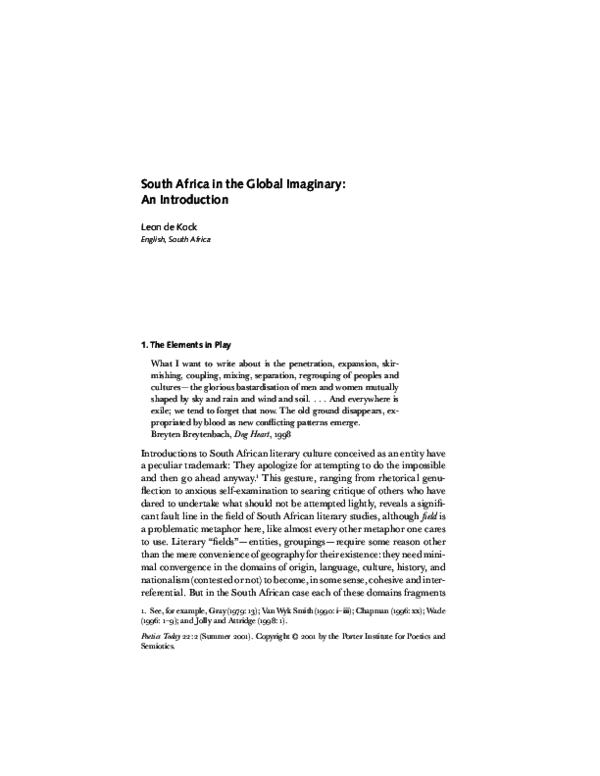 (PDF) South Africa in the Global Imaginary: An Introduction