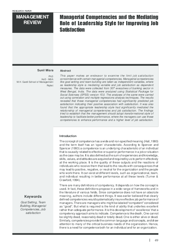(PDF) Managerial Competencies and the Mediating Role of Leadership ...