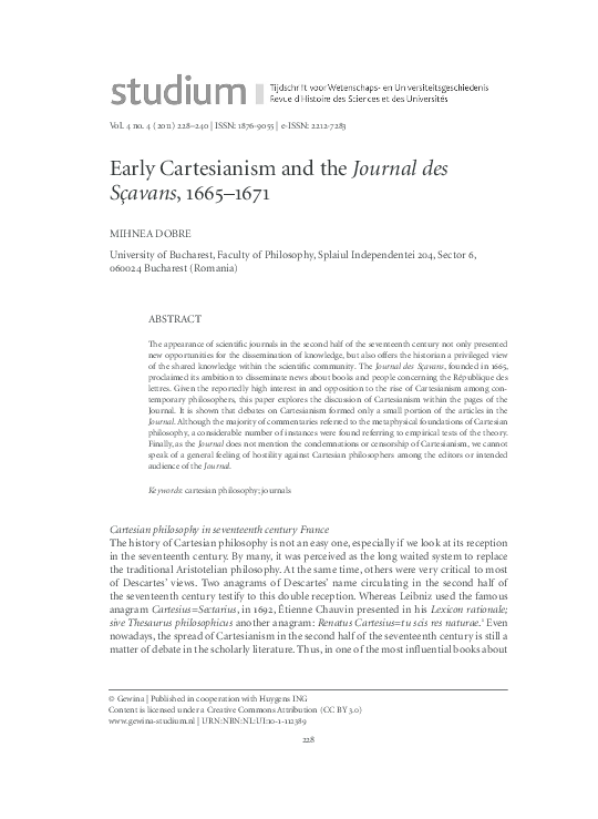 Early Cartesianism and the Journal des Sçavans, 1665-1671