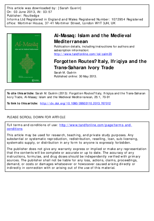 Forgotten Routes? Italy, Ifrīqiya and the Trans-Saharan Ivory Trade