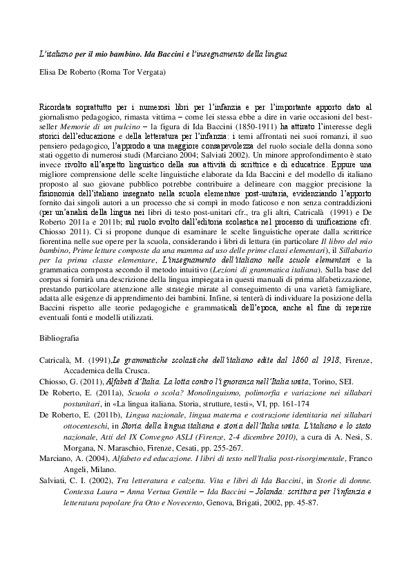 (DOC) L’italiano per il mio bambino. Ida Baccini e l’insegnamento della