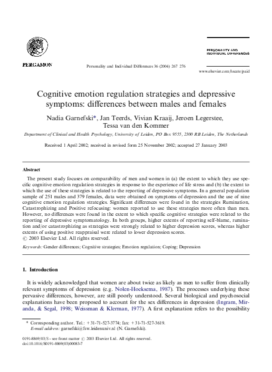 (PDF) Cognitive emotion regulation strategies and depressive symptoms ...