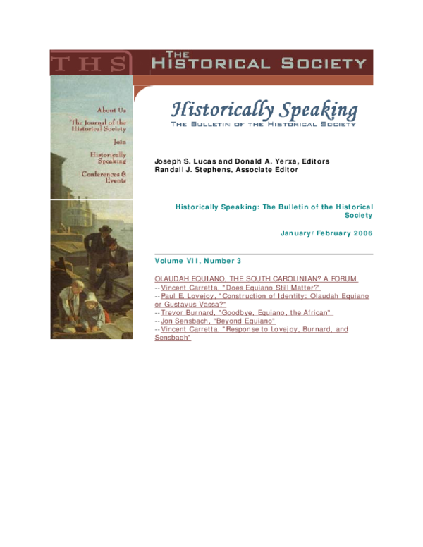 (PDF) Historically Speaking - on Equiano
