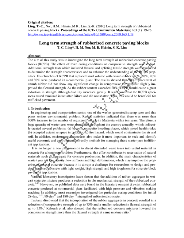 (PDF) Long term strength of rubberized concrete paving blocks